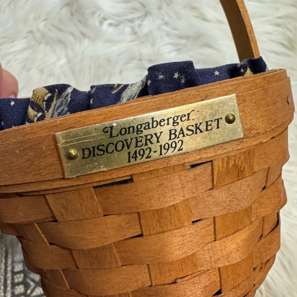 Longaberger 1992 Discovery Sailing Basket Round Brass Plate Sailing Ship USA